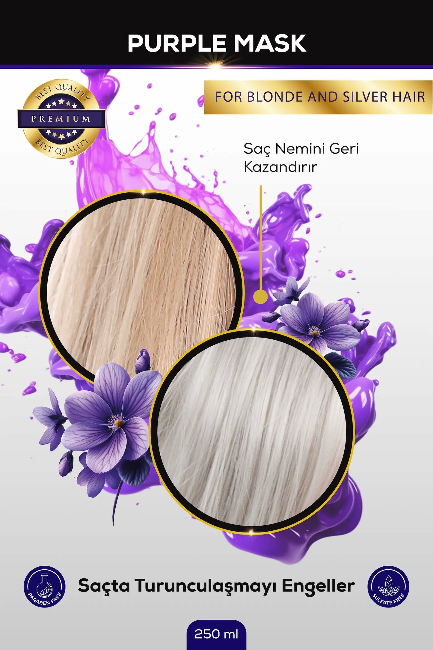 Mor Maske-Turunculaşma Karşıtı Boyalı Saç Bakım Ürünü